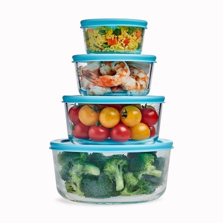 Snow Joe EatNeat 8Piece Set of 4 Round Glass Storage Containers W Lids JV401RD